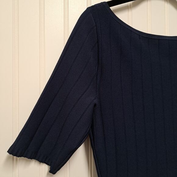 Jason Wu Collection Dress Womens S Navy Blue Ribbed Pleated Half Sleeve Pullover - Picture 11 of 16